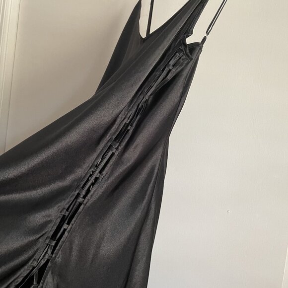 Victoria’s Secret VTG Satin Maxi Slip Dress Size L Black Gown Open Lace Up Sides - Picture 9 of 14